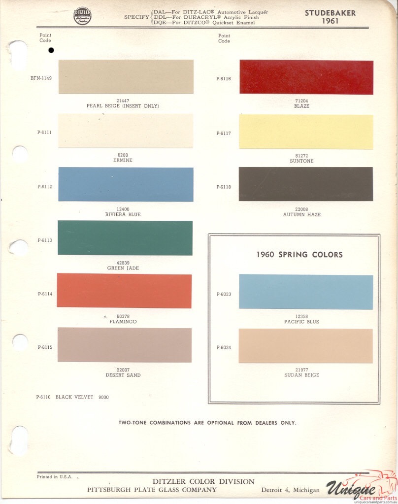 1961 Studebaker Paint Charts PPG 1